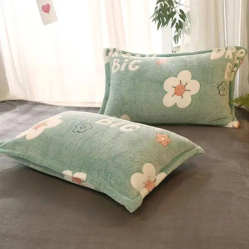 Taie d'oreiller flanelle vert fleur