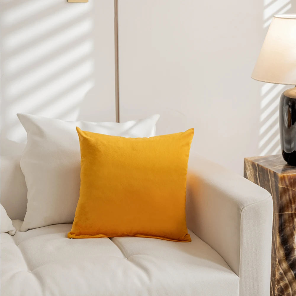 Taie d'oreiller 60x60 velours jaune