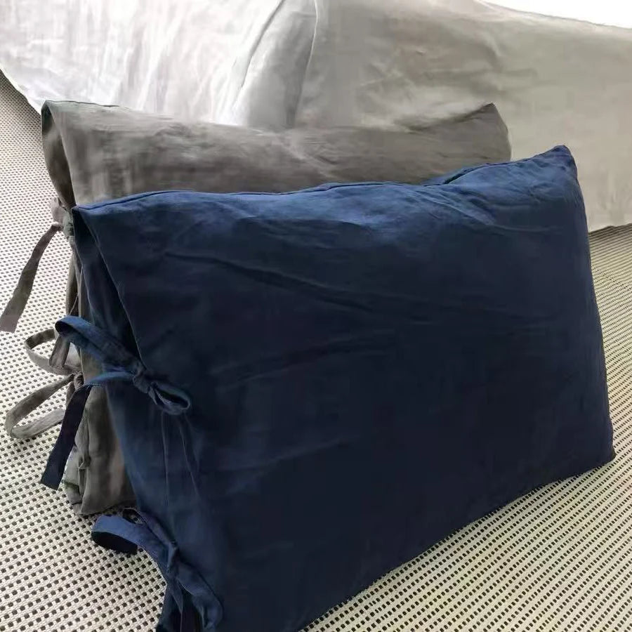 Taie d'oreiller 80x80 lin bleu