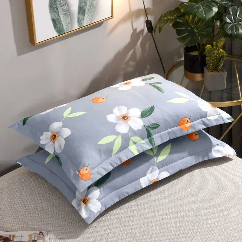 Taie d'oreiller design bleu à fleur