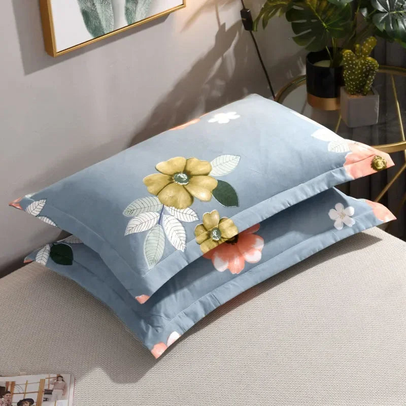 Taie d'oreiller design bleu à fleur