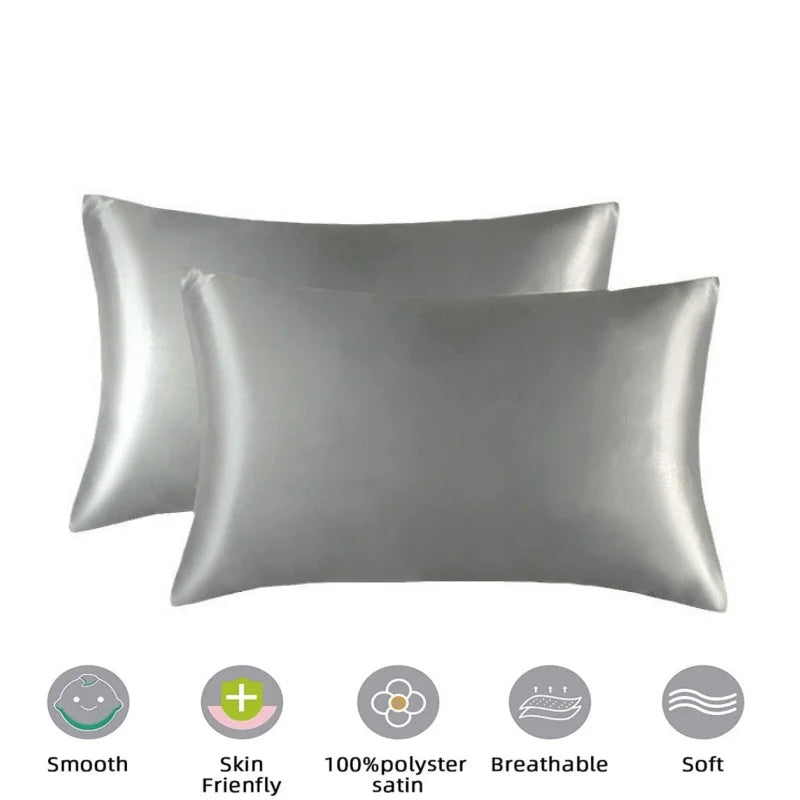 Taie d'oreiller en satin gris