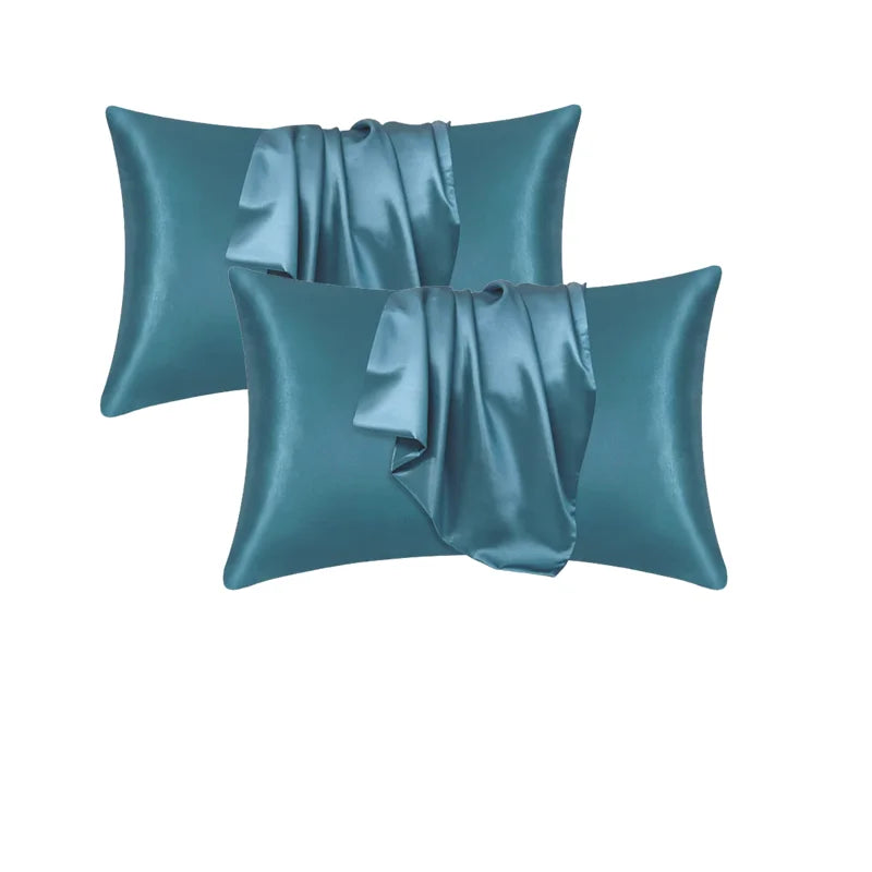 Taie d'oreiller en soie 2pc bleu