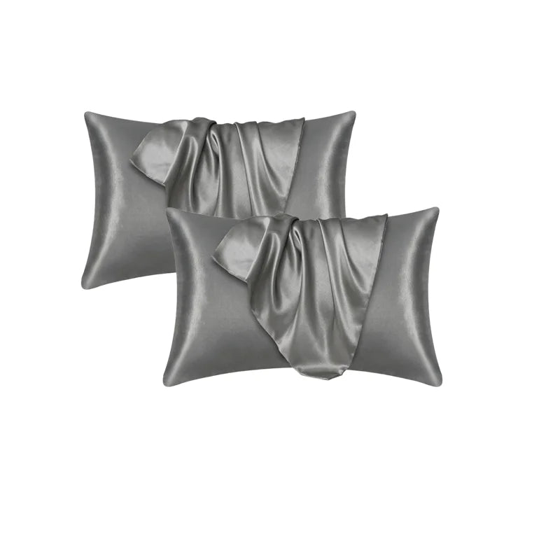 Taie d'oreiller en soie 2pc gris