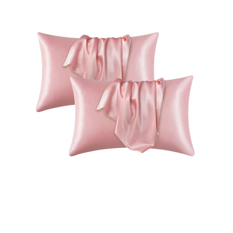 Taie d'oreiller en soie 2pc rose