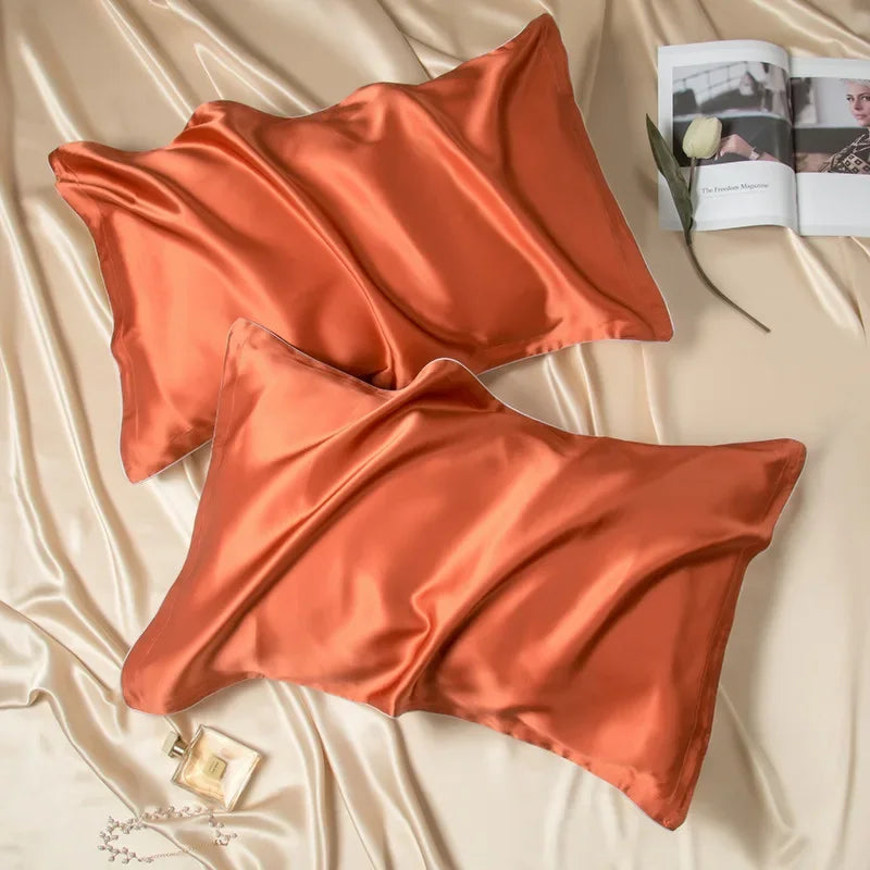 Taie d'oreiller en soie orange