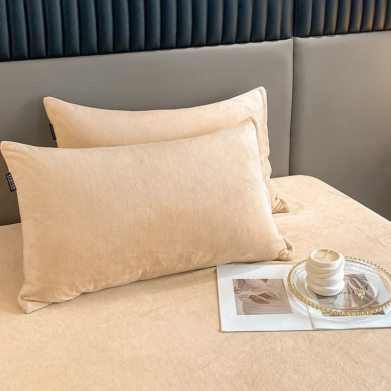 Taie d'oreiller flanelle 65x65 ocre/champagne