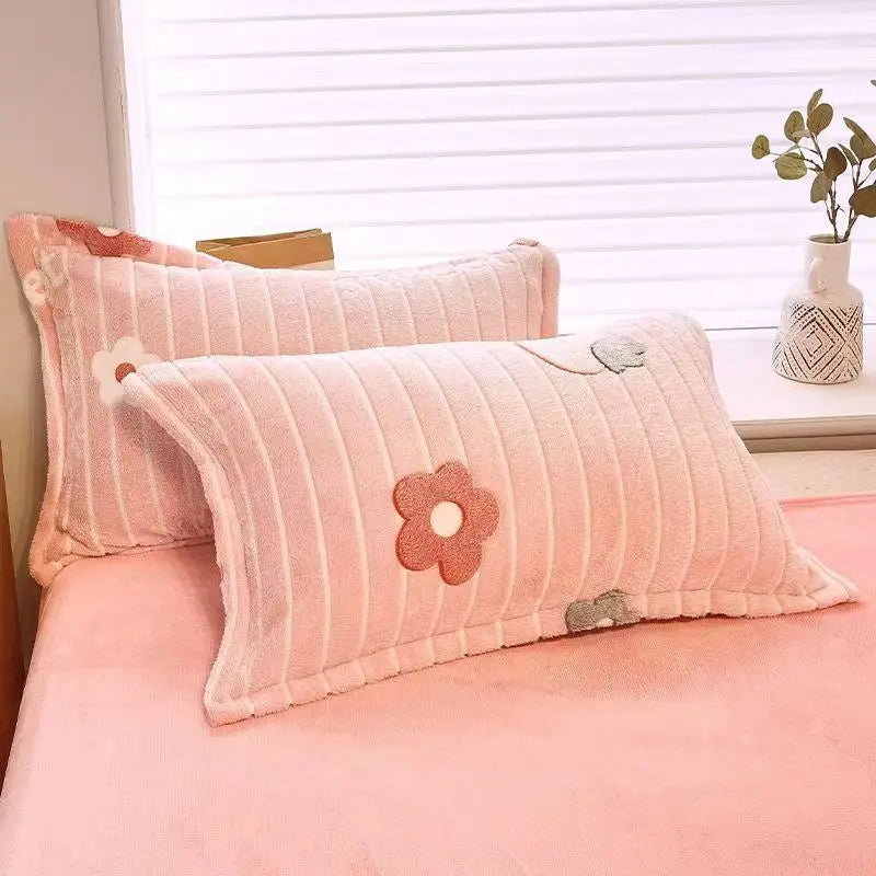 Taie d'oreiller flanelle fleur rose