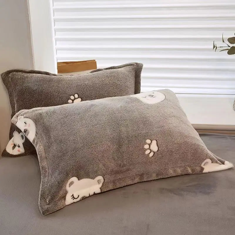 Taie d'oreiller flanelle ourson