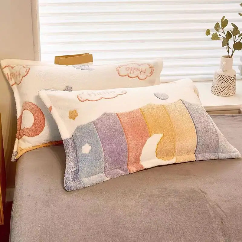 Taie d'oreiller flanelle arc en ciel