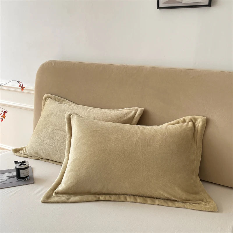 Taie d'oreiller flanelle ocre/champagne