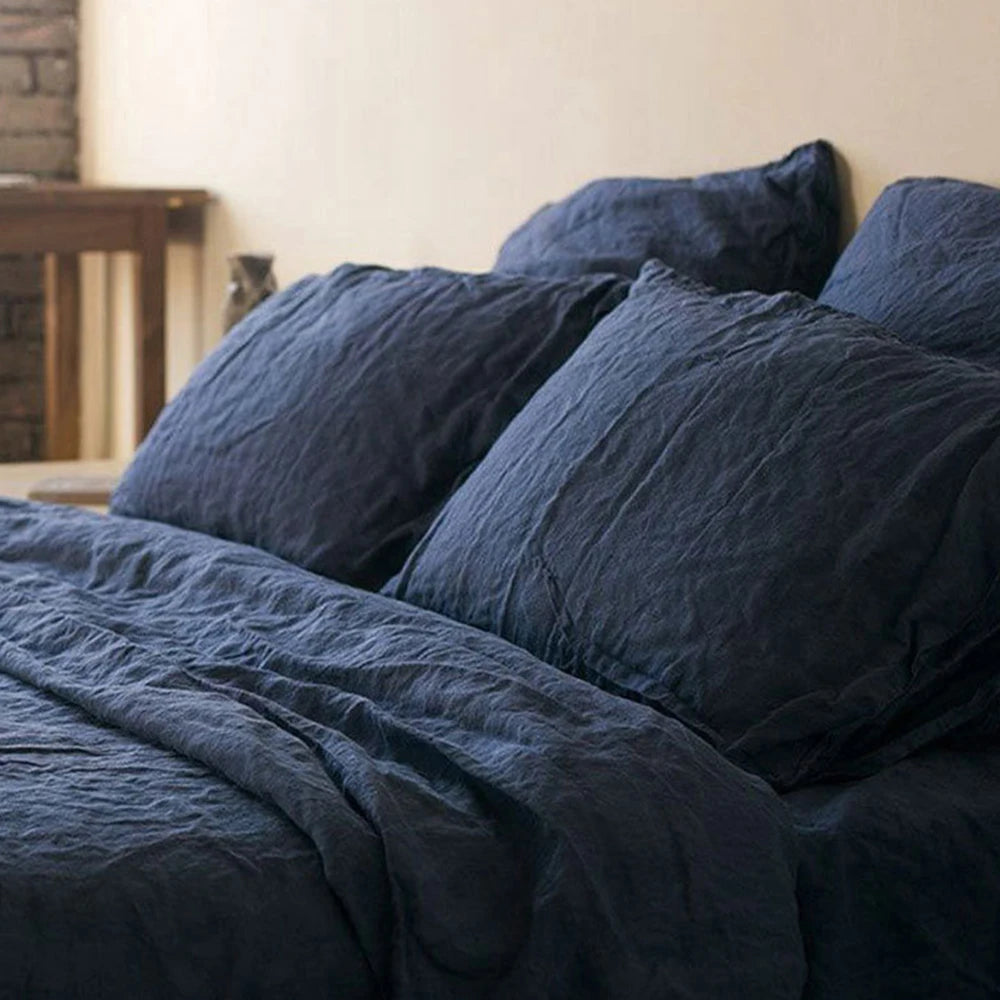 Taie d'oreiller lin bleu