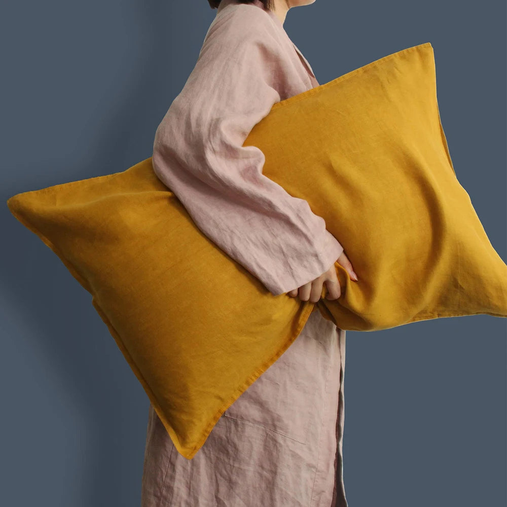 Taie d'oreiller lin jaune