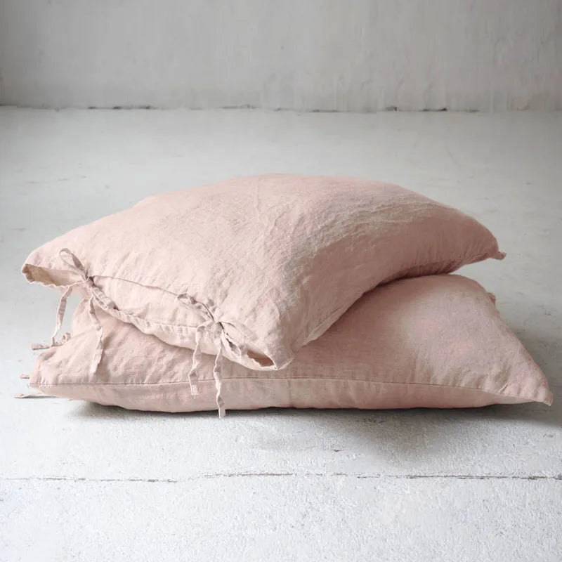 Taie d'oreiller lin lavé rose