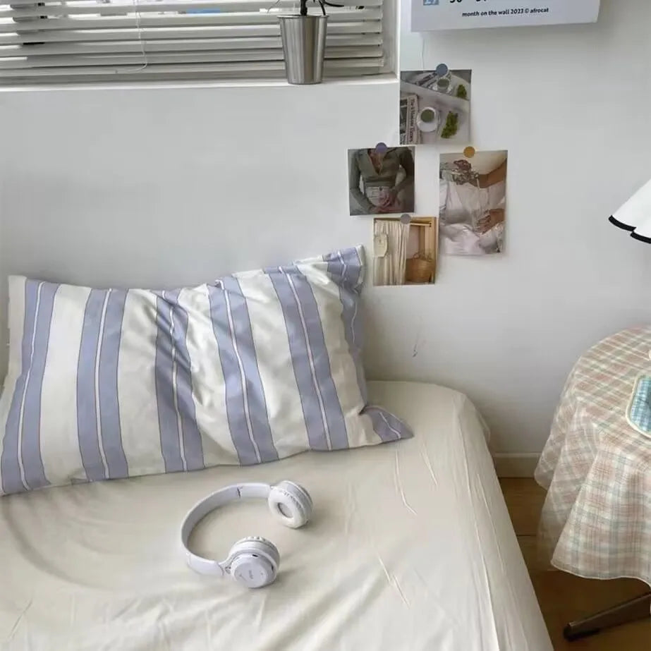 Taie d'oreiller rayé bleu