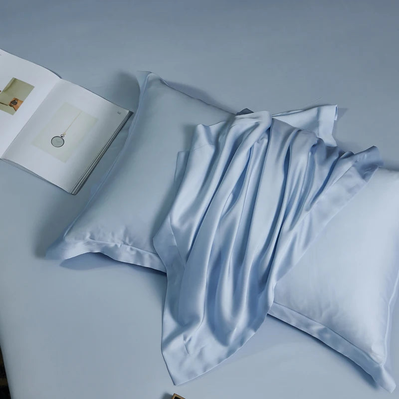 Taie d'oreiller satin de bambou bleu